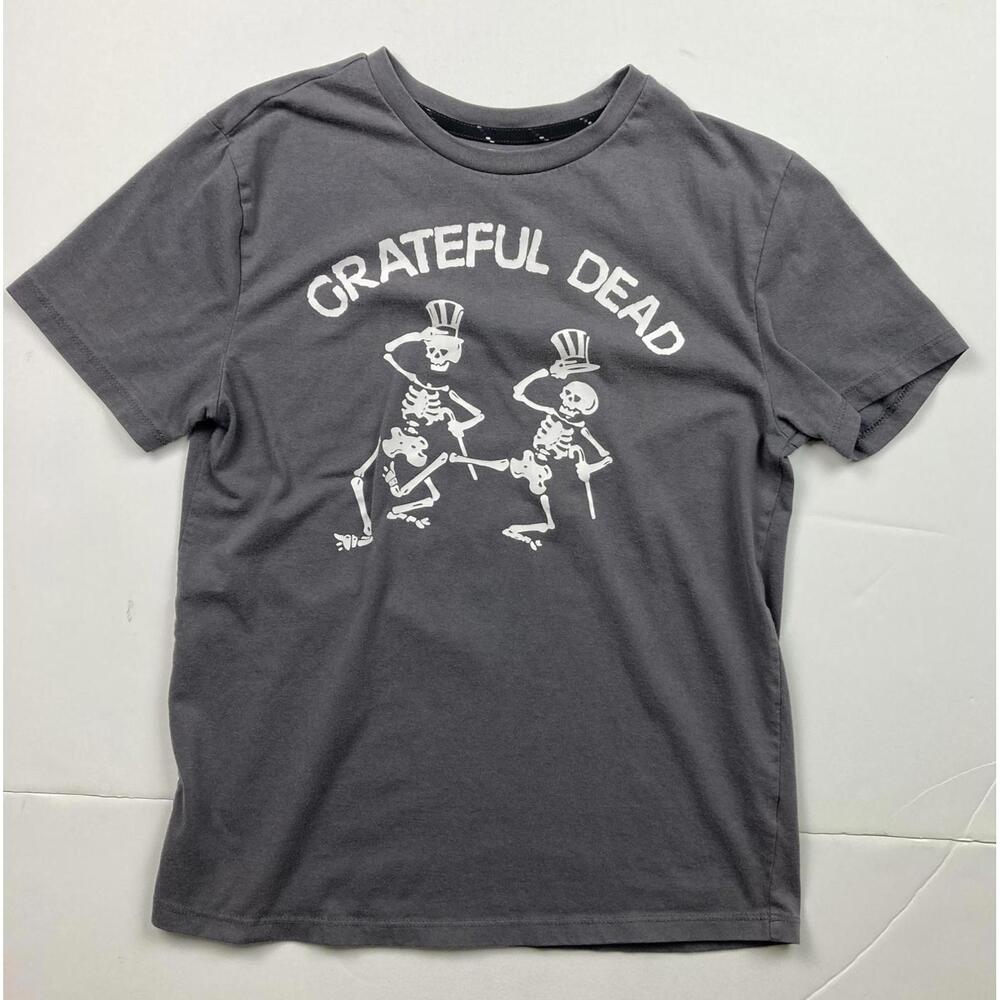 Grateful Dead Dancing Skeletons Top Hat Graphic T-Shirt Youth Size L 12-14 Gray
